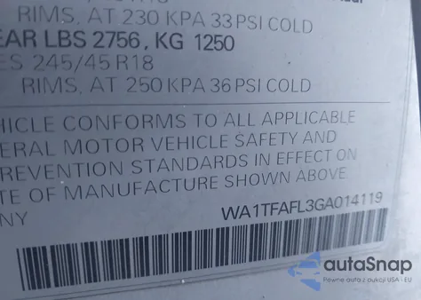 2016 Audi Allroad 2.0T Premium z USA, uszkodzony, nr VIN WA1TFAFL3GA014119